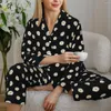 Home Clothing White Gänseblümchen Pyjama Sets Herbst süße Blumendruck Schlaf Schlafwege weibliche 2 Stück ästhetische übergroße Nachtwäsche Geburtstag