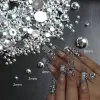 100pcs Punk Silver Pearl Nail Art Charms 3d Gothic Design Mirror Nagel Strass 2/3/4/5/6 cm halbe runde Perle Maniküre Tipps*-Gh