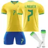 2022 Brazil Home Away Size 10 Neymar Adult Childrens Football Jersey Set for Children and Socks
