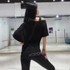 ルーズラテンダンストップ女性不規則な黒いシャツ大人ラテン練習服Rumba Salsa Tops Ballroom Dance Wear DNV17936