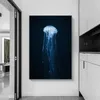 Sea Creature Cyanea Jellyfish Squid Kraken Shark In Night Poster Canvas Painting Minimalist Wall Art For Living Room Home Decor