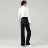 High End Original Color Jeans för kvinnors höst och vinter ny dubbelknapp Hög midja Löst smalt bred ben