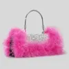 Rhinestone Evening Bag Women Ostrich Feather Chain Shoulder Crossbody Sparkly Handbag and Purse Shiny Clutch for Party Wedding