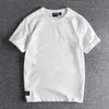 Summer American Retro Shortsleeved Oneck Soild Color Tshirt Mens Fashion Simple 100 Cotton Washed Casual Sport Tops 240329