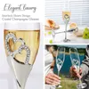 2-4Pcs Heart For Couple Bride Wedding Champagne Flutes And Cake Knife Server Set Toasting Champagne Glasses Rhinestone Rimmed