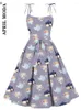 Casual Dresses 1950s 60s Retro Floral Print Women Vintage Wiggle Midi Dress Hepburn 40s Classic Fit And Flare Rockabilly Swing Cocktail