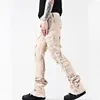 Jeans masculin Street Retro Trend lâche Empilée Splicced Straight Fashion Male Mas Casual Biker Denim Pantalon