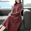 Knitted Midi Dress Half Turtleneck Thick Long Sleeve Knitwear Vestidos Loose Oversized 5xl Sweater Robe Women Fall Dresses 240409