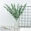 Decorative Flowers Wreaths 10Pcs Artificial Eucalyptus Leave Greenery Stems With Frost For Vase Home Party Decoration Outdoor Diy Drop Otqvi