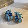 Stud Earrings Colorful Resin Blue Zircon Vintage Luxury Snail Drip Glaze Metal Big For Women Girl Party Jewelry Gift HUANZHI 2024