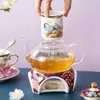 Tee-Sets 0161Gglass Teekanne Keramik Tee Wärmer Heizung Basis-Set Kaffeeherdanzug Blütentopf mit Infuser-Hitze-resistierendem Teaset-Kesselkessel