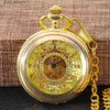 Pocket horloges gouden vintage gesneden en uitgeholde Romeinse mechanische pocket es met kettingketen es cadeau voor verjaardag y240410