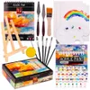 40Pcs Acrylic Paint Set 24 Colors Aluminum Tube Acrylic Paint with 7 Painting Brushes&2 Painting Knives&Palette&Sponge&Easel