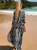 Abiti casual di base Lorylei Black V-Neck Zebra Stripe BOHIAMIAN CATATURA INSIMATO CAFTATO CAFTAN CAFTAN PER DONNE 2024 Abiti da spiaggia Long Summer Q1297 L49