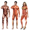 남성을위한 할로윈 코스프레 의상 여성 3D 인쇄 근육 인간 해부 신체 수트 점프 수트