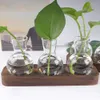 Vasos vintage vasos de flores criativas plantas hidropônicas vaso transparente armação de madeira sala de café plantas de mesa de vidro de vidro decoração de bonsai
