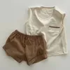 Summer Toddler Boys Toan Tee Shorts 100% coton Solid Vaign décontracté deux pièces pour les enfants 240408