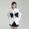 Blusas femininas camisas de lapela brancas para mulheres tridimensionais de borboleta de manga comprida Tops de nicho de personalidade de emagrecimento solto