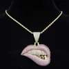 Colares pendentes homens mulheres Hip Hop Bite Colar de forma de lábios com corrente de cristal de 13 mm Iced Out Bling Hiphop Fashion Charm Jewelry 230613