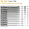 Bit de tournevis TORX 11PCS Set Hex Security Head magnétique 75 mm Extra Long Electric Virtier Tools-T40