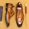 Luxury Men's Handmade Wingtip Oxford Shoes Black Brown Brogue Lace Up Calfskin Pointed Toe Leather Wedding Mens Dress Shoes