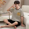 SUO&CHAO men's thin pajamas cool and comfortable short sleeve shorts round neck loose casual suit home clothes
