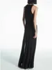 Lässige Kleider Frauen schwarz O-Neck Midi Kleider plissierte hohe Taille ärmellose 2024 Frühlings Sommer Weibliche Strickgewand