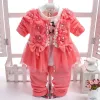 Trousers Fashion Princess 3pcs Clothing Sets Flower Coat+t Shirt+pants Toddler Girl Cotton Suit Children Baby Kids Birthday Party Outfits