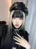 Berets Harajuku Gotic Lolita Lederen Duivel Beret Hat Cap Herfst Winter Y2K Girl Dames Metallic Punk Sharp Nail Decoratieve hoeden