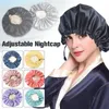 السيدات ساتين Nightcap صلبة صلبة بسيطة الرباط القابل للتعديل الشعر باندانا مزدوجة جانب دش غطاء رأس كيميائي