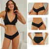 Women's Panties 2PCS V- Neck Sexy Ice Silk Women Traceless Underwear Middle Waist Seamless Briefs Female Ladies Girl Intimates Lingerie