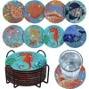 6/8PCS 5D Ocean Diamond Painting Coasters Diamond Art Kits for Adults Kids Cup Mat with Holder for Beach House Decor