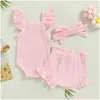 Ensembles de vêtements Visgogo Baby Girls Vêtements Ensemble manche de couleur de couleur solide Tops Dstring Pantal