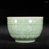 Tassen Untertassen Pflaumen Grüne Elefantenmuster verwickelt Branchen Lotus Tee Tasse Retro -Stil Chinesische Meister Keramik Set Hand geschnitzt