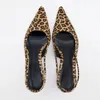 Kvinnor Flat Bottom Slingback Sandaler Summer Leopard Pointed End Woman Mules Zaza 2024 Fashion Animal Print Low-Heel Beach Shoes 240410