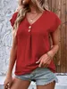 Bloups feminina camisas Camisas Moda e Blusa Casual Mulheres 2023 Verão Botão Voneio V Tops de Mangas Mulheres Mulheres Mulheres Mulheres Curtas Sólidas