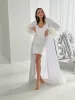 White Long Feather Bride Robe Nightie For Boudoir Bridesmaid Gift Feather Robe for Bridal Shower Wedding Maxi Dressing Gown