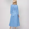 Casual Dresses Plus Size Summer Dress for Women Solid Color Long Sleeve Belted Pleated Pocket Work Cocktail Party Business