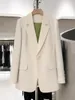 Frauenanzüge Beige Casual Blazer für Frauen Frühling maßgeschneidert ein Knopf Solid Anzug Jacke Büro Damen Top