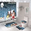 Shower Curtains Christmas Santa Claus Curtain Set With Rug Toilet Seat Cover Bath Mat Xmas Tree Snowflake Scenery Farmhouse Tubs