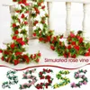 Symulacja kwiatów dekoracyjna Róża sztuczna świąteczna girland na wesele pokój domowy dekoracja ogrodowa łuk DIY Fake Plant Vine W1D4