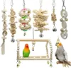 Husdjur fågel hängande naturlig träleksak set papegoja abborre stativ tugga leksaker med klockor fågelburetillbehör