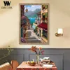 レトロアブストラクトストリートキャンバス油絵モダンシティランドスケープポスターとプリントリビングルームの家の装飾のための壁アート画像