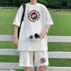 夏のレジャーメンズセットワッフルTシャツショーツパンツスーツプリントデザインシックブランドファッションスポーツ2ピース240403