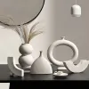 Nordic Minimalist Oval White Ceramic Abstract Sculptural Wazon / Wabi Sabi Scandiavian Style Ceramic Flower Wazon