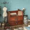 Wood Retro Organizer Box Desktop Vanity Cosmetics نظام تخزين المجوهرات