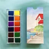 12 Farben Feste Aquarellfarbe Set Professionelles Landschaft Farb Aquarell Pigment Malerei für Anfänger Zeichnen Kunstzubehör