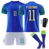 2223 Brazilië Away Game Blue 20 Vinicius 10 Neymar nr. 18 Jesus Jersey Set Football Team Kit