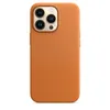 Luxus goldenes brauner Orangen -Lederfall für Magsafe iPhone 15 15pro 14 plus 13 Pro Max 12 11 14pro 13pro Telefon Cover Accessoires