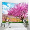 タペストリータペストリー美しいフラワーツリーピンクヒッピー壁吊り飾り桜の花アベニュー美学R0411